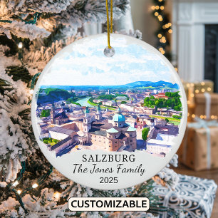 Personalized Salzburg Ornament, Austria Gift Ceramic Tree Decoration