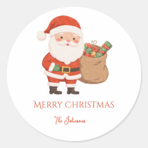 Personalized Santa and gift bag Classic Round Sticker