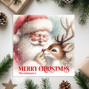 Personalized Santa and Rudolph Kids Christmas Gift Jigsaw Puzzle