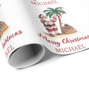 Personalized Santa Beach Tropical Hawaiian Palm    Wrapping Paper