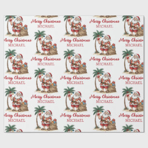 Personalized Santa Beach Tropical Hawaiian Palm Wrapping Paper