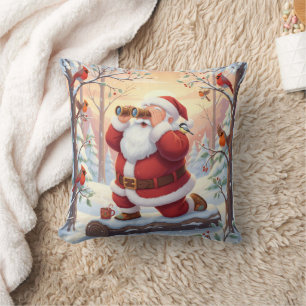 Personalized Santa Birdwatcher Christmas Cushion