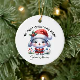 Personalized Santa Bunny First Christmas Ceramic Tree Decoration