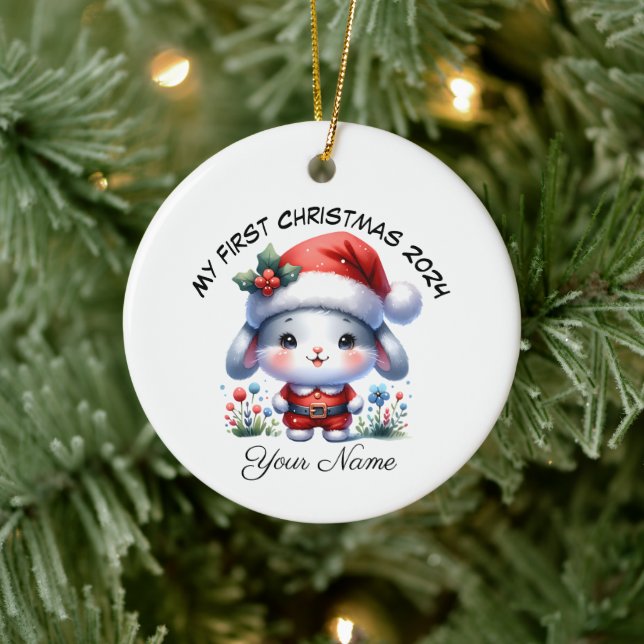 Personalized Santa Bunny First Christmas Ceramic Tree Decoration (Tree)