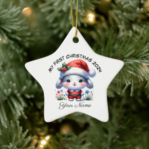 Personalized Santa Bunny First Christmas Ceramic Tree Decoration