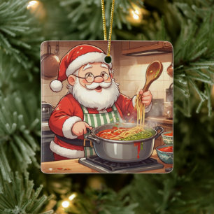 Personalized Santa Chef Pasta Night Ceramic Ornament