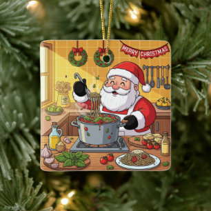 Personalized Santa Chef Pasta Night Ceramic Ornament