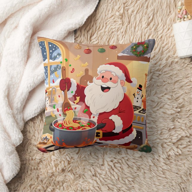 Personalized Santa Chef Pasta Night Throw Pillow (Blanket)
