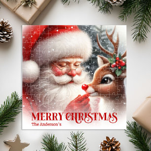 Personalized Santa Claus and Rudolph Festive Gift Jigsaw Puzzle