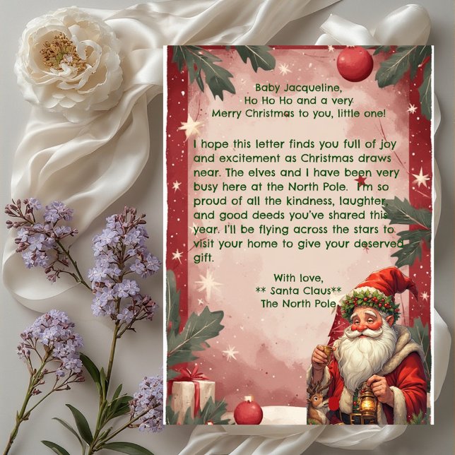 Personalized Santa Claus North Pole Reindeer Red  Holiday Card (Personalized Santa Claus North Pole Reindeer Red Holiday Card)