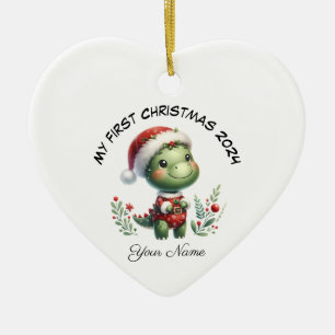 Personalized Santa Dinosaur First Christmas Ceramic Tree Decoration