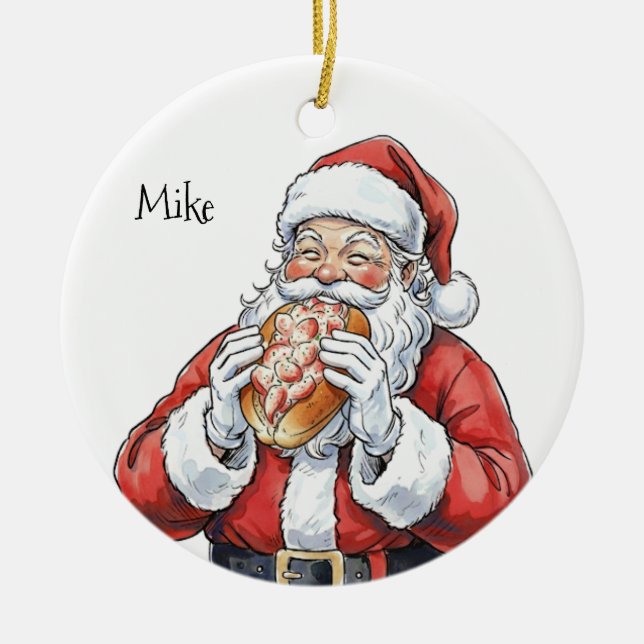 Personalized Santa eating lobster roll Ornament (Front)