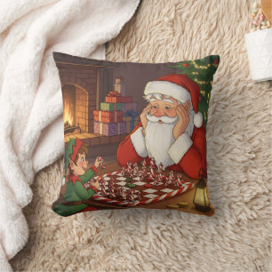 Personalized Santa & Elf Chess Game Christmas Cushion