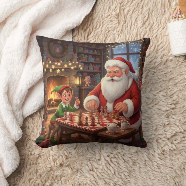 Personalized Santa & Elf Chess Game Christmas Cushion (Blanket)