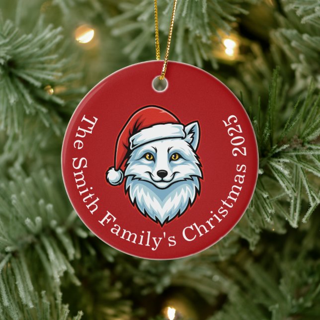 Personalized Santa Fox Ceramic Christmas Ornament  (Tree)