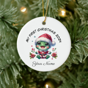 Personalized Santa Frog First Christmas Ceramic Tree Decoration