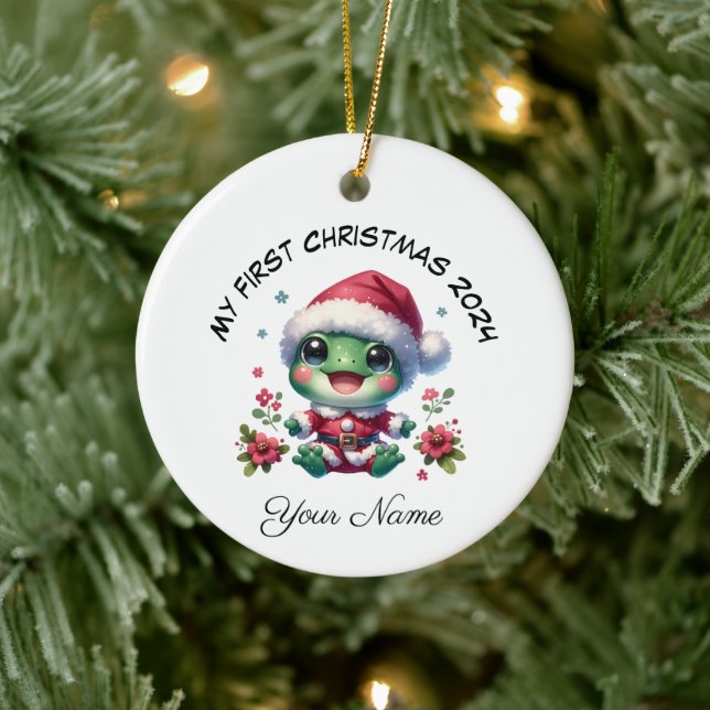 Personalized Santa Frog First Christmas Ceramic Tree Decoration (Tree)