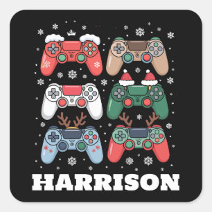 Personalized Santa Gaming Controller Gamer Xmas Square Sticker