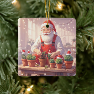 Personalized Santa Gardener Succulent Christmas Ceramic Ornament