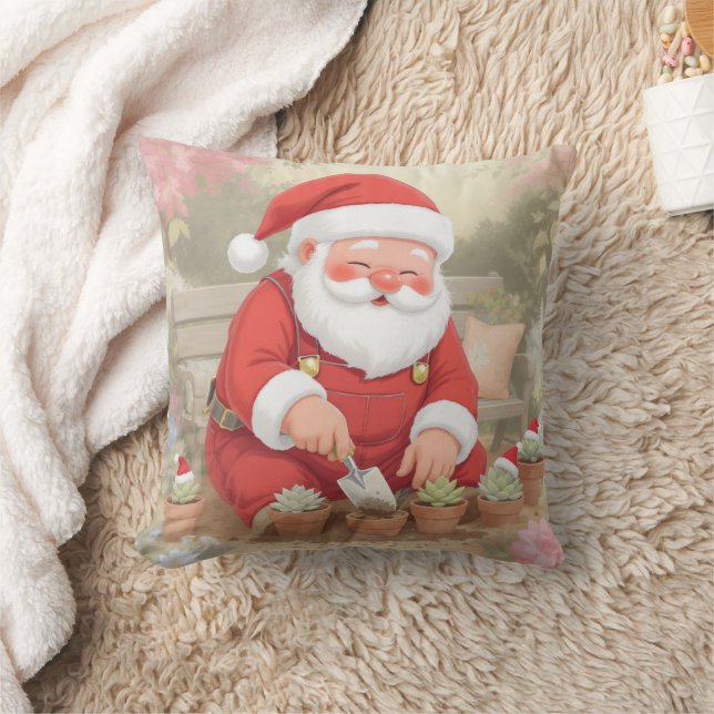 Personalized Santa Gardener Succulent Christmas Cushion (Blanket)