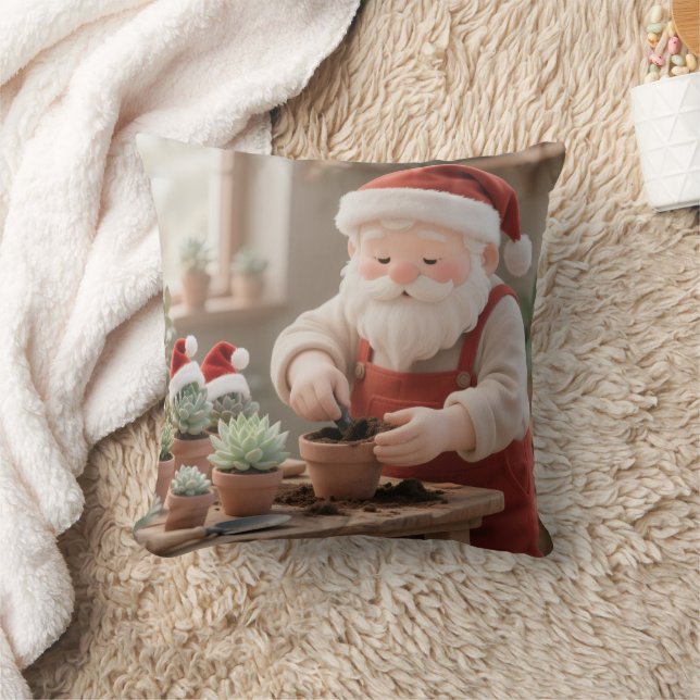 Personalized Santa Gardener Succulent Christmas Cushion (Blanket)