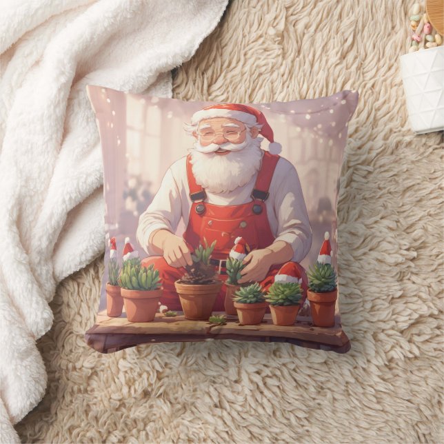 Personalized Santa Gardener Succulent Christmas Cushion (Blanket)
