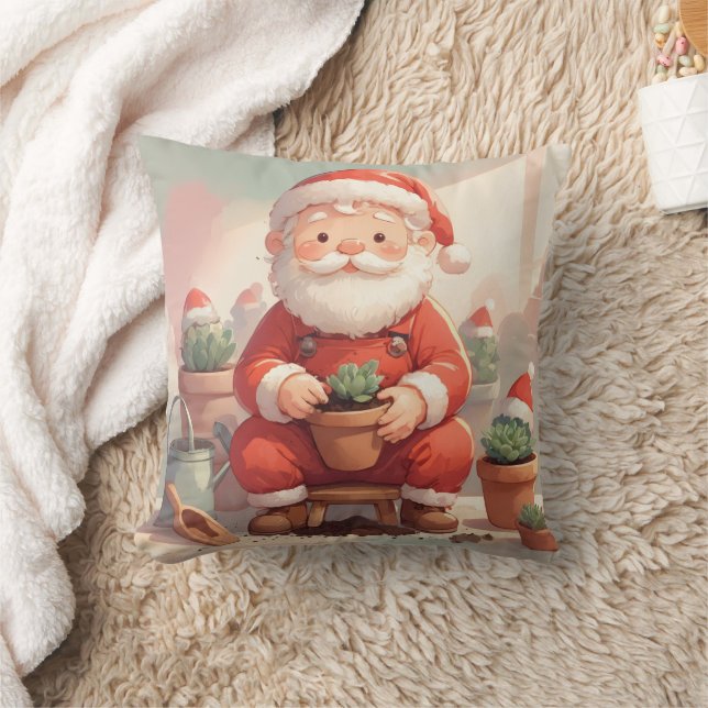 Personalized Santa Gardener Succulent Christmas Cushion (Blanket)