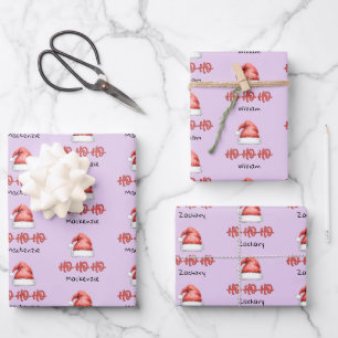 Personalized Santa Hat Ho Ho Ho Christmas Festive Wrapping Paper Sheet