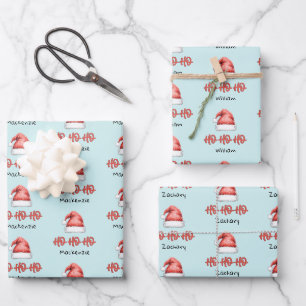 Personalized Santa Hat Ho Ho Ho Christmas Festive Wrapping Paper Sheet