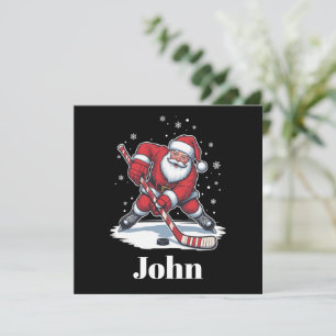 Personalized Santa Ice Hockey Christmas Sport  Holiday Card