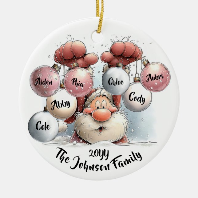 Personalized Santa in Snow Ceramic Ornament  (Front)