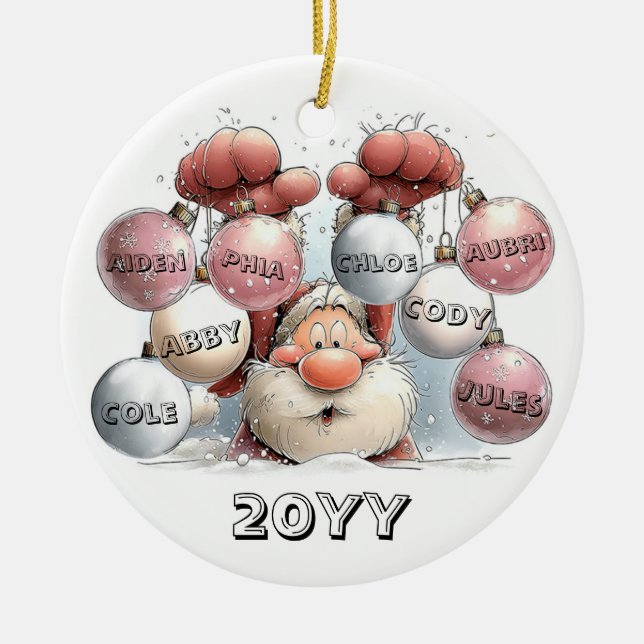 Personalized Santa in Snow Ceramic Ornament  (Front)