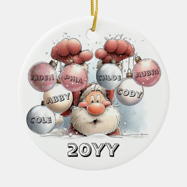 Personalized Santa in Snow Ceramic Ornament  (Front)