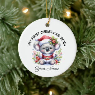 Personalized Santa Koala Bear First Christmas Ceramic Tree Decoration