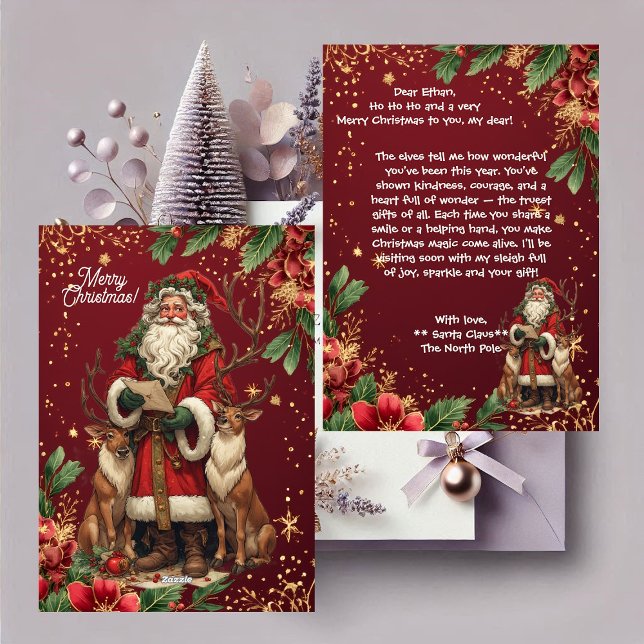 Personalized Santa Letter North Pole Cute Reindeer Holiday Card (Personalized Santa Letter North Pole Cute Reindeer Holiday Card)