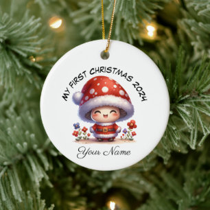 Personalized Santa Mushroom First Christmas Ceramic Tree Decoration
