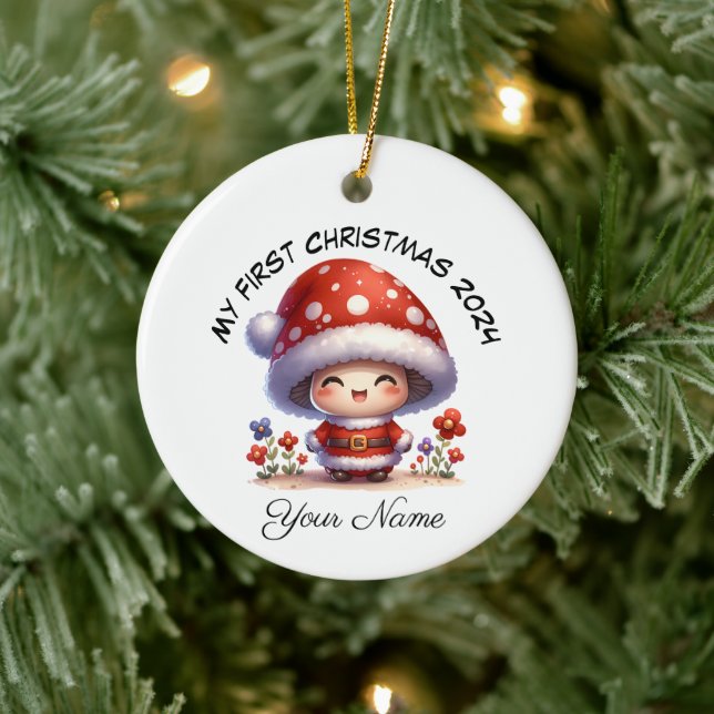 Personalized Santa Mushroom First Christmas Ceramic Tree Decoration (Tree)