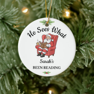 Personalized Santa Reading Ornament for Book Lover