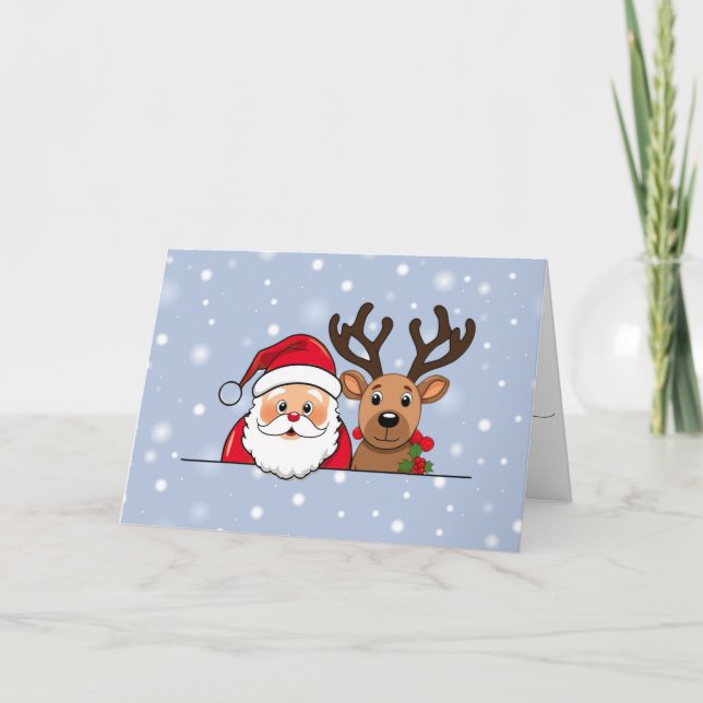Personalized Santa & Reindeer Christmas Card (Front)