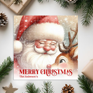 Personalized Santa Rudolph Christmas Kids Gift Jigsaw Puzzle
