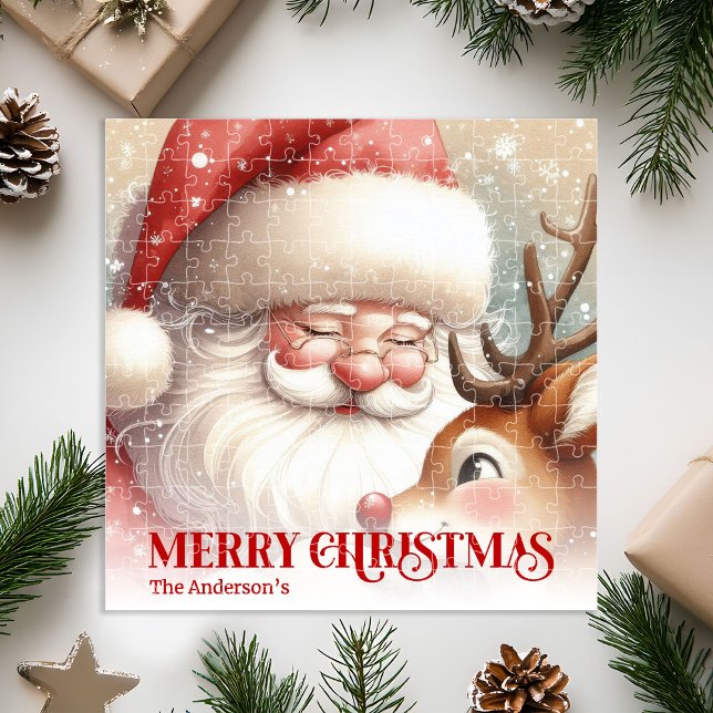 Personalized Santa Rudolph Christmas Kids Gift   Jigsaw Puzzle (Personalized Santa Rudolph Christmas Kids Gift Family Puzzle

)