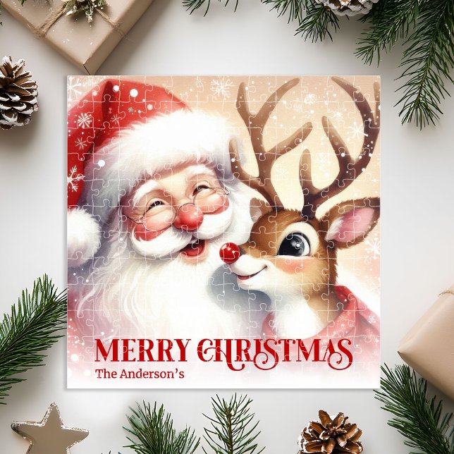 Personalized Santa Rudolph Christmas Kids Gift   Jigsaw Puzzle (Personalized Santa Rudolph Christmas Kids Gift Jigsaw Puzzle

)