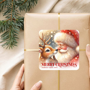 Personalized Santa Rudolph Holiday Gift Tag Sticke