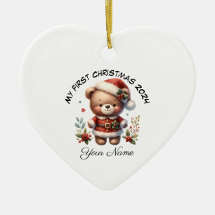 Personalized Santa Teddy Bear First Christmas Ceramic Tree Decoration