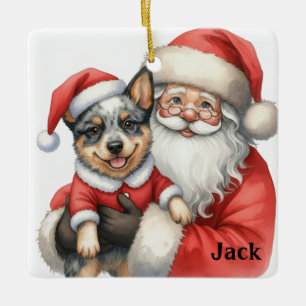 Personalized Santa with Australian Cattle Dog Ceramic Ornament