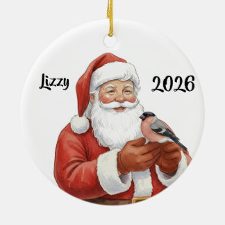 Personalized Santa with Bullfinch Ceramic Tree Decoration