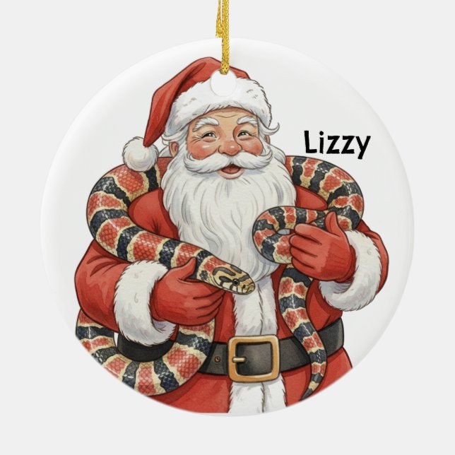 Personalized Santa with milk snake Ceramic Tree Decoration (Back)