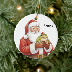 Personalized Santa with Pacman frog at Christmas Ceramic Tree Decoration