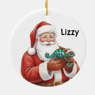 Personalized Santa with Panther Chameleon  Ceramic Tree Decoration