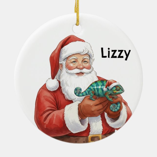 Personalized Santa with Panther Chameleon  Ceramic Tree Decoration (Back)